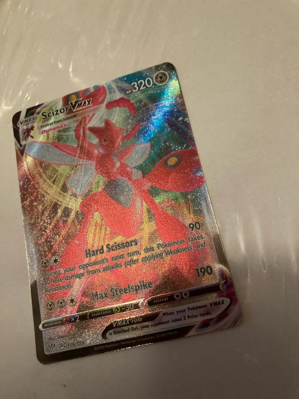 Pokemon Scizor VMAX Holo Card - Red, Silver, Pink, Black